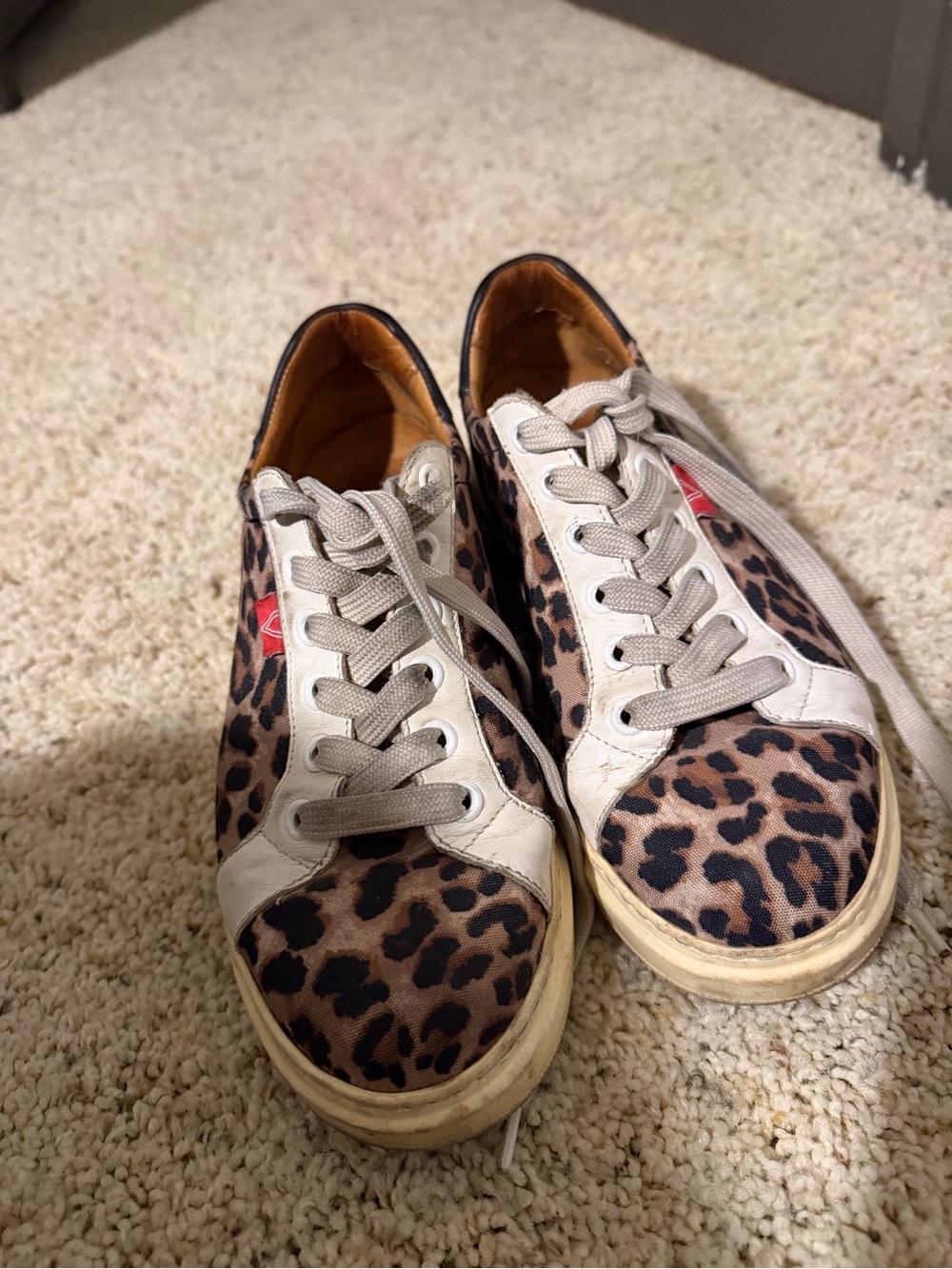 Veronica Beard Leopard Print Lace-Up Sneakers with Cream Accents/ size 38